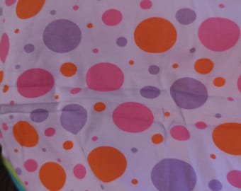 Various size pink orange lilac BUBBLES or CIRCLES on lavender background. Cotton knit with some stretch 2yds+5 inches. 62" wide. 1.5lbs.