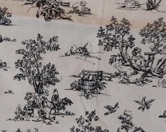 TOILE Claire's Garden lightweight cotton fabric Black & White European people and animals in the countryside near the ocean/sea. 62"Lx44"W