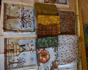 Sew Nice to Be Home" plus several coordinating fabrics. Nine 7x8 sqs. 6 FQ, 2 yds+ 1 yd leaves, 1/2 yd birdhouses
