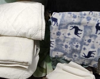 Mattress Pads. Fleece Blanket fabric. Sheeting and Pieces for Bed or Crafting!! About 10 lbs+. 9 pieces. Offers considered