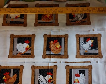CHICKEN COOP theme. Precut fabric strips, squares and rectangles. Approximately 2 yds. Many uses: potholders, placemats, valance, aprons