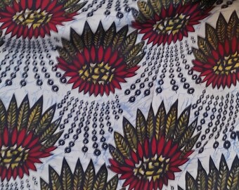Nice unique ABSTRACT floral crisp cotton Navy, Maroon, Black, Gold pale blue background. 56"Wx3-1/2 yds +1-1/2ydx56" 2 PCs.