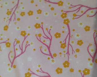 Coral Pink and Yellow Flowers and branches. Cotton fabric from Joann's. 44"w x 1 yd
