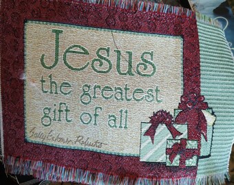 Tapestry piece JESUS the Greatest Gift of All. 13"x9"  . Make a pillow or wall hanging. Two available.