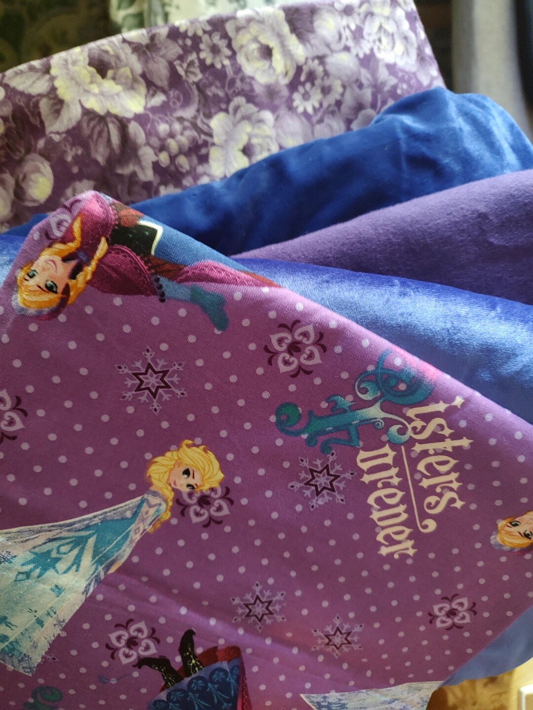 Disney Patchwork Disney's FROZEN Silky Patchwork Quilt! 9 Yds+ of Royal Purple and Blue ...