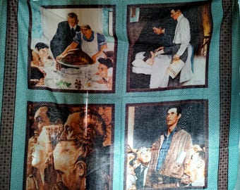 Norman Rockwell Freedoms 36"x44" fabric panel. Each square is 17" when sewn. Beautiful artwork and the messages. Pillows, wall hangings.