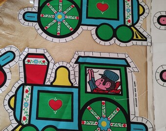 Fun times with this Toy Train Engine and 3 cars. Make a cool pillow train for a child. Approximately 16'x18" per car.