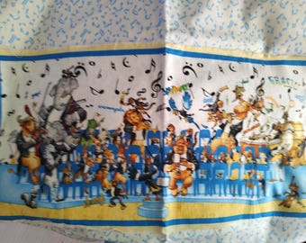 DELIGHTFUL!! A Band and Orchestra of Animal Musicians, etc. Focus panel 19"x9", 48x36 music notes lap quilt or wall hanging