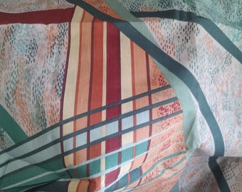 Two identical pieces of water resistant fabric. Teal, Rust, Aqua, Brick, Brown abstract. 60"x108 each. "Atlantis" pattern. Poly cotton