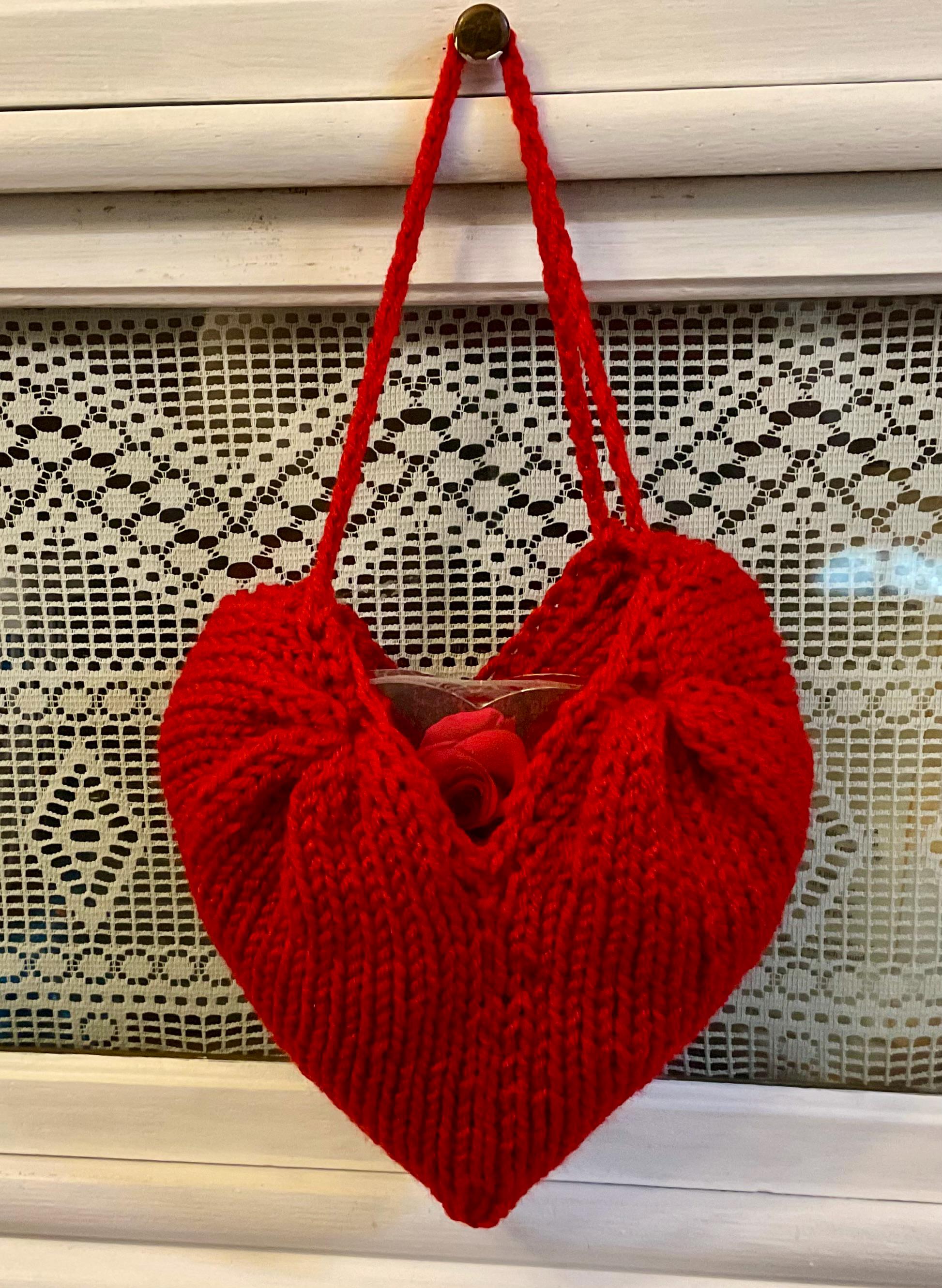 Striped Knit Heart Drawstring Bucket Bag - Black, White & Red Per request, this is how the new @BAGGU heart bag looks like  main image 4