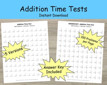 Addition Worksheets - Mad Math Minute - First and Second Grade Math -  Printable Math Drills - Speed Tests - Math Facts