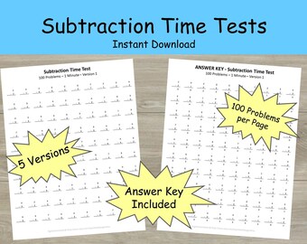 Subtraction Worksheets - Minute Math - First and Second Grade Math  Worksheet - Mad Math Minute - Timed Speed Tests - Math Facts & Drills