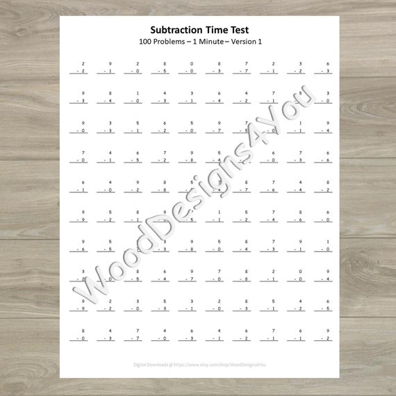 subtraction worksheets minute math first and second grade etsy australia
