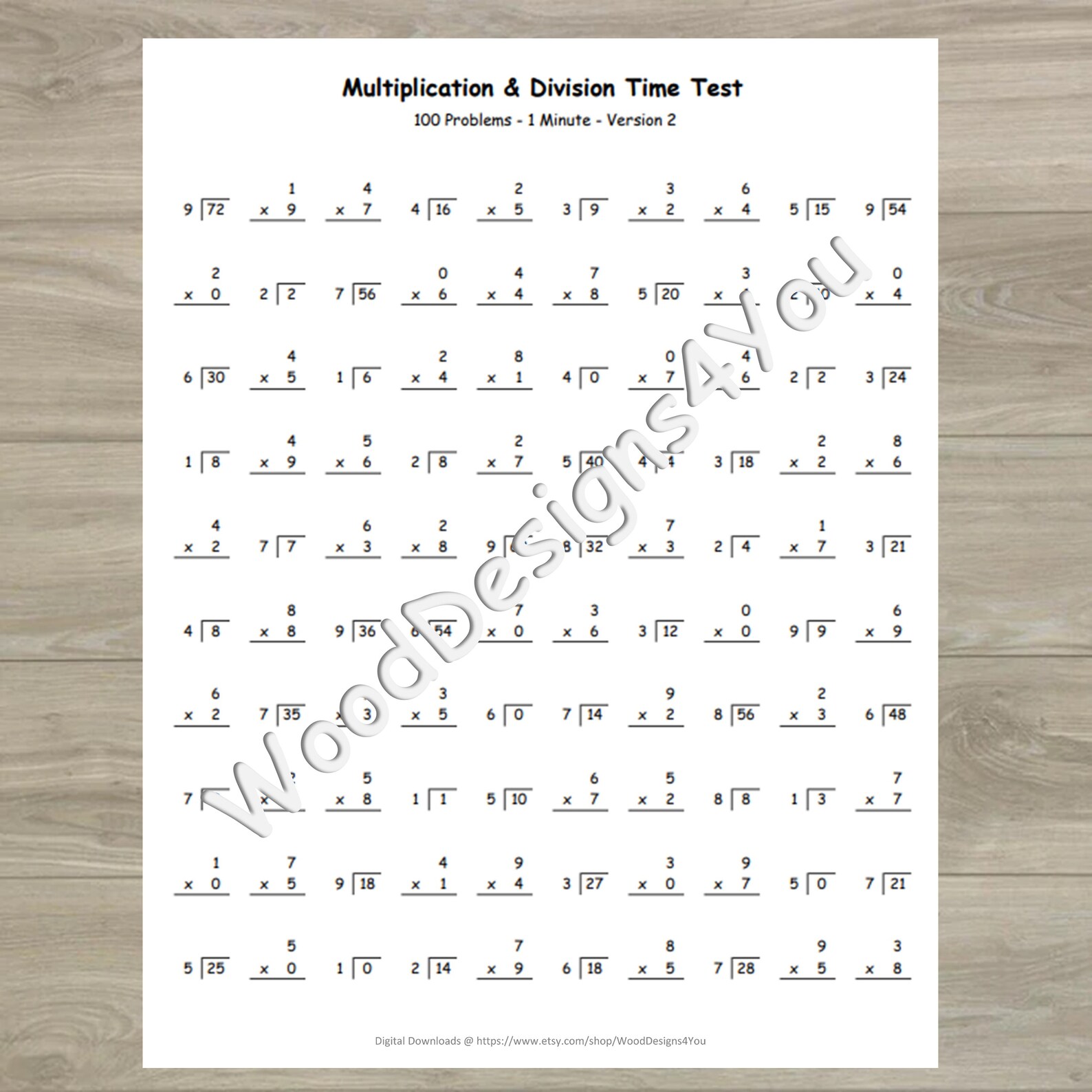 Multiplication and Division Time Test - Mixed Mad Math Minute - Third ...