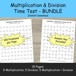 BUNDEL - Werkbladen voor vermenigvuldigen en delen - Mad Math Minute - Wiskunde-getimede snelheidstests van het derde en vierde leerjaar - Wiskundige feiten en oefeningen
