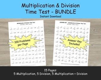 BUNDLE - Multiplication and Division Worksheets - Mad Math Minute - Third and Fourth Grade Math Timed Speed Tests - Math Facts & Drills