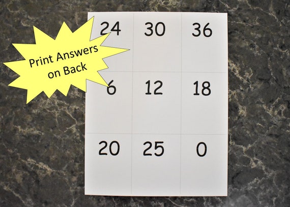 Multiplication Flash Cards Numbers 0-9 Printable Math Facts - Etsy