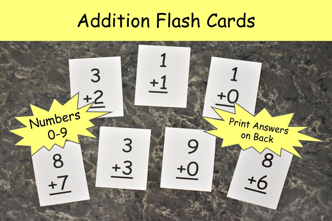 Addition Flash Cards Math Facts Numbers 0-9 Second Grade - Etsy