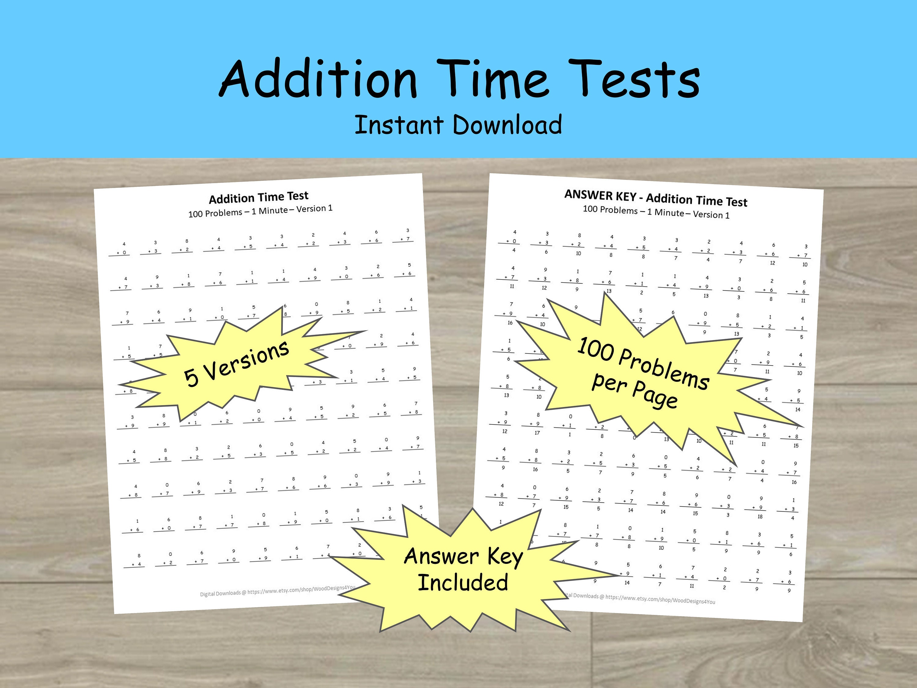 3-Minute Math Drill: Addition Worksheets | 99Worksheets - Worksheets Library, image size:3000x2250
