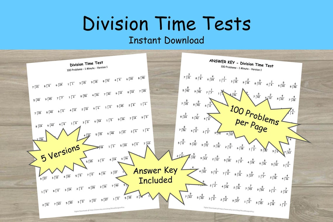 Division Worksheets Mad Math Minute Third and Fourth Grade - Etsy