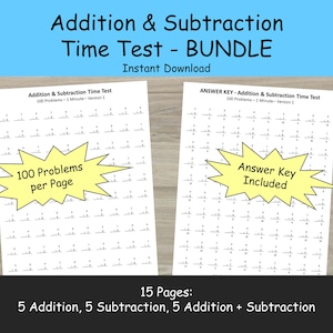 BUNDEL - Werkbladen voor optellen en aftrekken - Mad Math Minute - Eerste en tweede klas wiskunde getimede snelheidstests - Wiskundige feiten en oefeningen