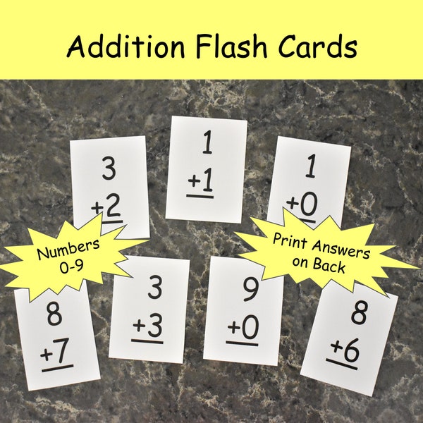 Addition Flash Cards - Math Facts Numbers 0-9 - Second Grade Math - Printable Math Facts - First Grade Math Flashcards
