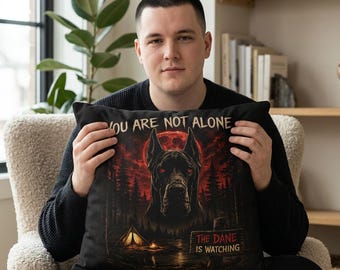 You Are Not Alone Pillow Sham | Great Dane Horror Pillow Cover | Spooky Dog Decor | Gothic Home Decor | Free Shipping | Dane Pillow Cover