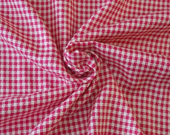 Ivory and Magenta Check Rayon Suiting fabric by the yard