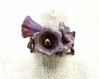 Fairytale Forest Fantasy Floral Ring in Purple Tulip Renaissance Adjustable Wire