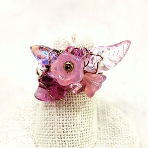 Fairytale Forest Fantasy Floral Ring in Pink with Unicorn Renaissance Adjustable Wire