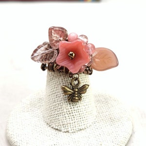 Fairytale Forest Fantasy Floral Ring in Antique Pink Renaissance Adjustable Wire