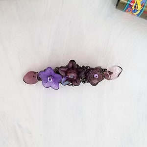 Wire Wrapped Lucite Flower Barrette in Purple, Bridesmaid, Wedding, Floral, Garden, Boho, Bohemian, Choice of Colors and Metals