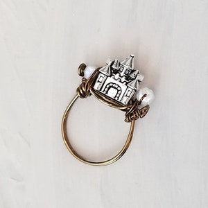 Castle Ring in Moonstone White, Fairy Tale, Wedding, Bridesmaid, Gothic, Renaissance, Medieval, Choice of Colors and Metals