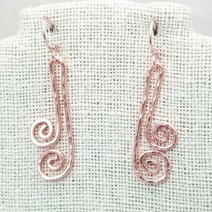 Hammered Spiral Wire Earrings, Medium Length, Art Deco, Modern, Simple, Wedding, Bridesmaid, Choice of Metals and Closure Types