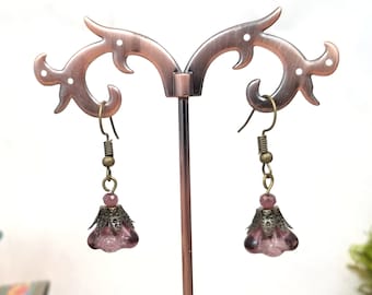 Glass Flower Earrings in Wine Purple, Wedding, Bridesmaid, Art Nouveau, Belle Époque, Renaissance, Garden, Choice of Closure Types