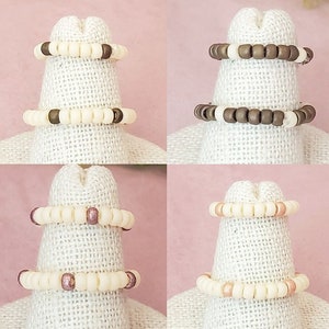 Elastische ringen in Aardse Khaki Groen + Koper + Crème, Set van 2, Eenvoudig, Boho, Boho, Minimalistisch, Stapelbaar, Keuze van kleuren, Groep BB