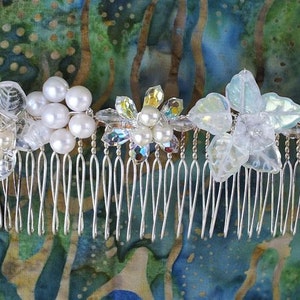 OOAK Handmade Bridal Veil Comb with Hand-wired Czech Glass Flowers and Leaves and Pearls