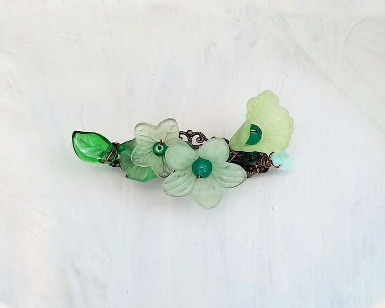 Floral Choice of Colors and Metals Wedding Boho Bohemian Garden Wire Wrapped Lucite Flower Barrette in Green Bridesmaid