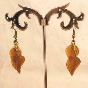 Double Glass Leaf Earrings in Brown, Wedding, Bridesmaid, Art Nouveau, Renaissance, Belle Epoque, Forest, Choice of Closure Types