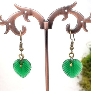 Medium Glass Leaf Earrings in Frosted Green, Wedding, Bridesmaid, Art Nouveau, Renaissance, Forest, Choice of Closure Types
