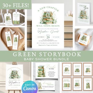 Storybook Baby Shower Bundle: Greenery, Blue Hydrangea (Editable, Instant Download)