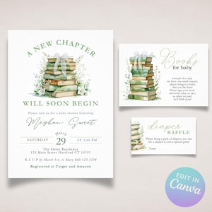Green Storybook Baby Shower Invitation Bundle: Editable Canva Template (Digital Download)