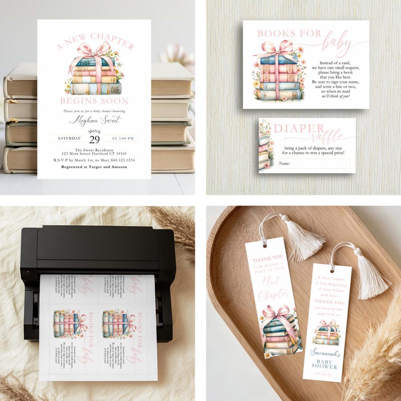 Pastel Pink Storybook Baby Shower Bundle: Floral Invitation, Sign ...