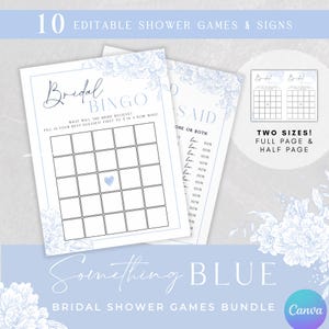 Dusty Blue Floral Bridal Shower Games Bundle: Editable Template (Digital Download)