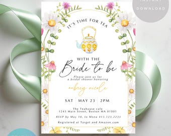 Invitación floral para despedida de soltera: temática de jardín editable (descarga digital)
