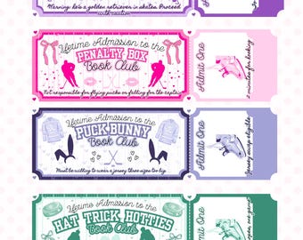 4 Ticket Style Hockey Romance Bookmarks for Book Club Gifts, Digital Download