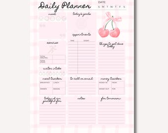 Coquette Daily Planner Printable | Pink Bow Undated Insert (A4, A5, Letter) (Digital Download)