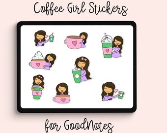 Coffee Girl, Emoticon Icons for Goodnotes, Digital Planner Stickers, Chibi Stickers, Kawaii Emoji Sticker