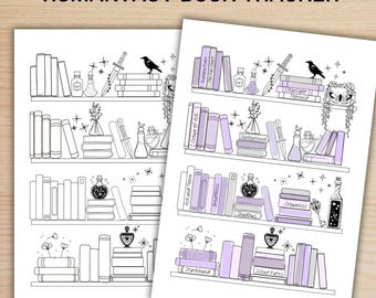 Romantasy Bookshelf Tracker PDF, 55 Book Reading Log, Potion and Dagger Printable, A4 A5
