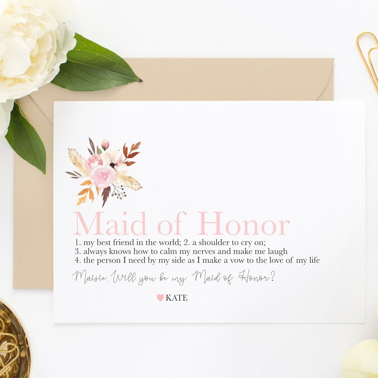 Maid of Honor Definition Card Personalized Bridesmaid Card Etsy